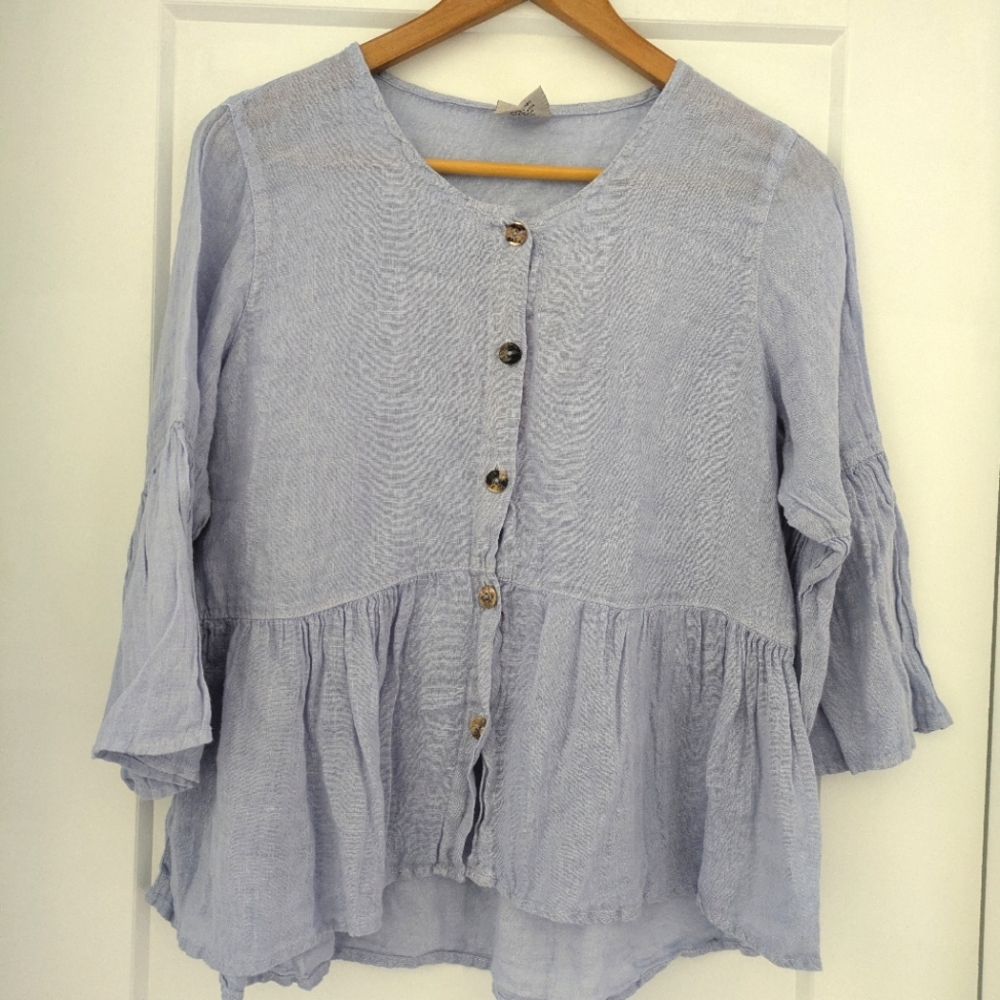 Click By Color Me Cotton 100% Linen Blouse Light Blue Size Small